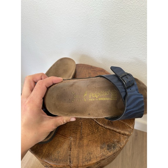 Birkenstock Papillio Madrid Sandals W7 M5 EU 38 Slip On Iridescent Blue Buckle - Picture 3 of 4